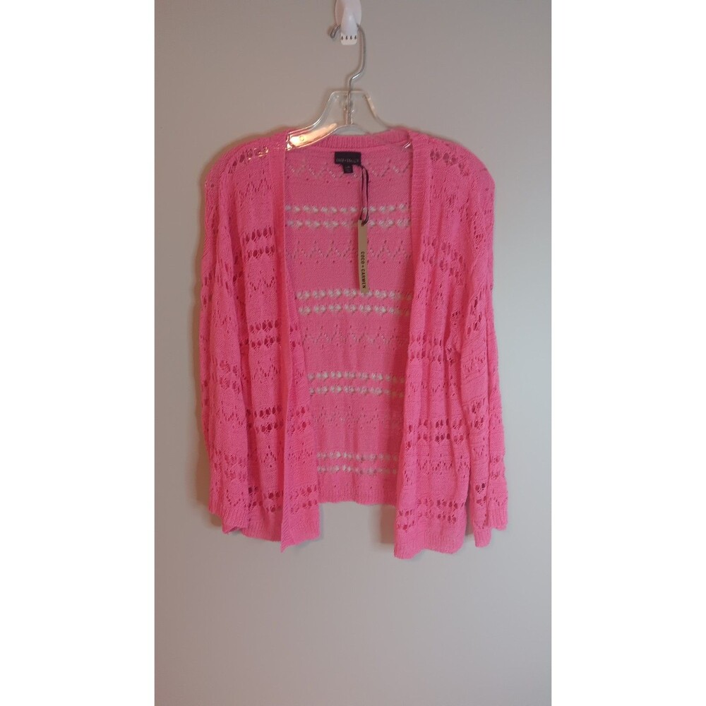 Coco + Carmen Open Knit Cardigan Sweater Hot Pink Sz Large New